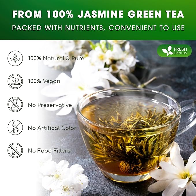 FreshDrinkUS, Premium 55 Jasmine Green Tea Bags, 100% Natural & Pure from Jasmine Green Tea. Jasmine Green Herbal Tea. Made with Natural Material Tea Bags. No Sugar, No Gluten, Vegan. - Bloomnest