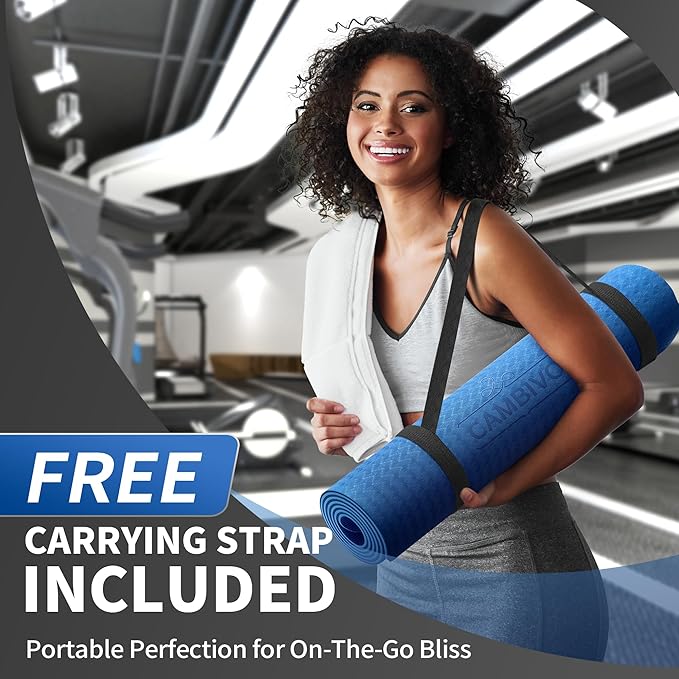 CAMBIVO Yoga Mat for Women Men Kids, 1/3 & 1/4 & 2/5 Inch Extra Thick Yoga Mat Non Slip, 72" x 24" TPE Yoga Mats, Workout Mat with Carrying Strap for Yoga, Pilates and Floor Exercises - Bloomnest