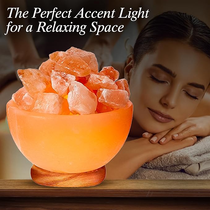 Himalayan Glow Natural Pink Salt Lamp Bowl with Crystal Chunks | Hand-Carved Himalayan Salt Lamp for Air Purification & Calming Ambiance | Home & Office Décor - Bloomnest
