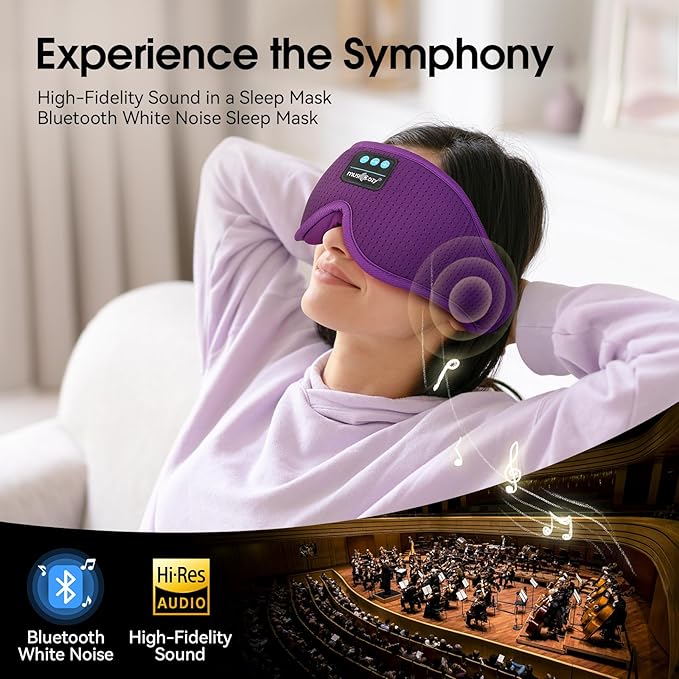 MUSICOZY White Noise Sleep Mask Headphones with 16 Soothing Sounds, Bluetooth Sleep Mask 3D Wireless Music Sleeping Headphones for Side Sleeper - Bloomnest