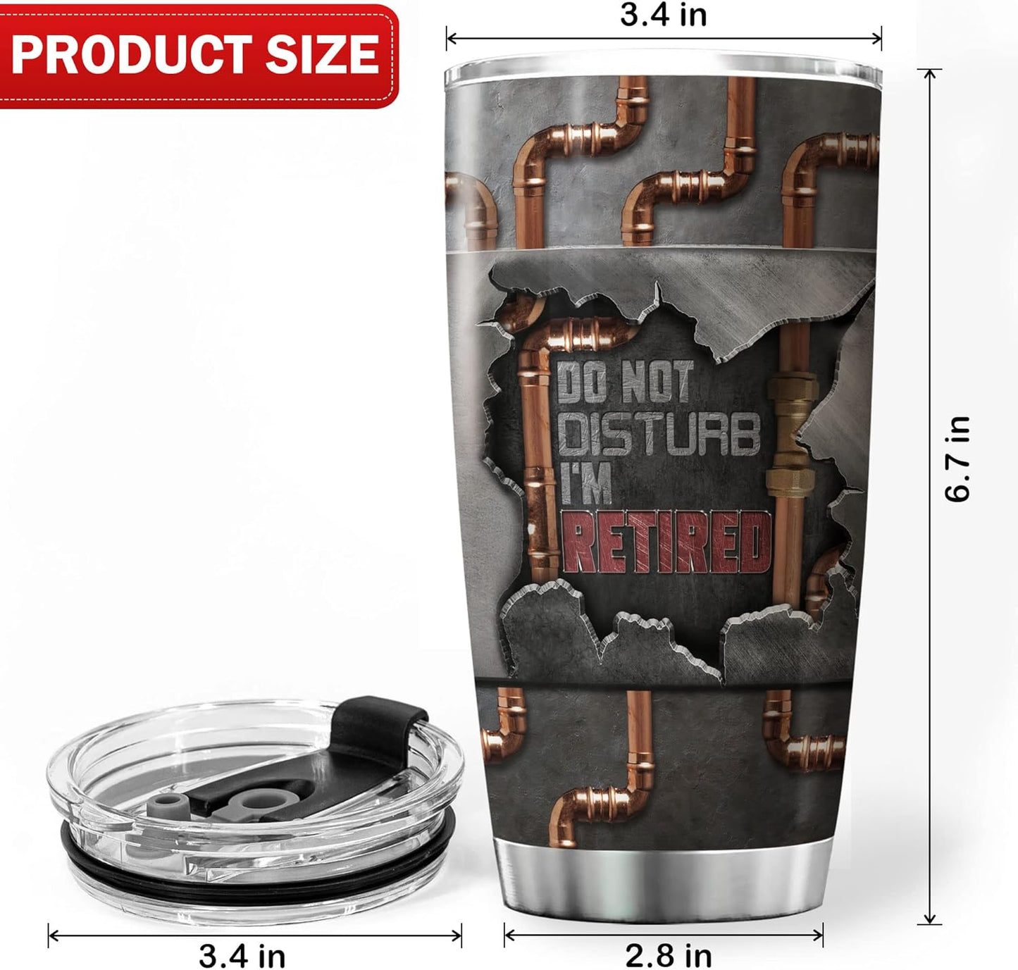 Do Not Disturb Im Retired Plumber Gifts For Men Stainless Steel Tumbler 20 Oz Funny Gag Gift For Husband Retirement Things For Plumbers Insulated Cup Plumbing Themed Gifts