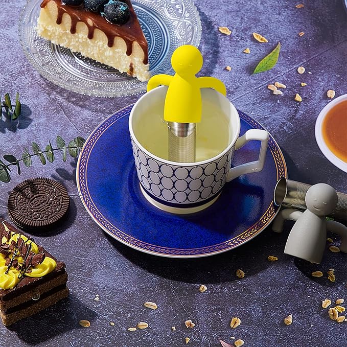 2 Pieces Tea Infuser for Loose Tea Cute Fine Mesh Tea Strainer Stainless Steel Tea Filter Ball Tea Diffuser Steeper for Teacups Teapots (Yellow, Gray)