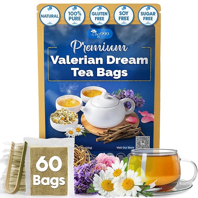 TOG999, Premium Valerian Dream Tea Bags | 60 Count | Herbal Blend with Valerian Root, Chamomile, Lavender, Rose Petal & Spearmint | Naturally Caffeine-Free, Relaxing Evening Tea. Vegan. - Bloomnest