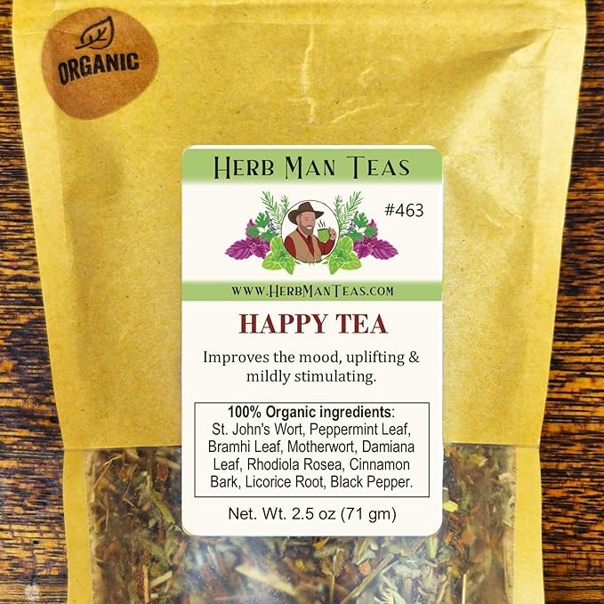 HAPPY TEA — Pleasant Organic Herbal Blend for a Feel-Good Daily Boost — by Master Herbalist Khabir — 100% Organic, Non-GMO, No Additives - Bloomnest