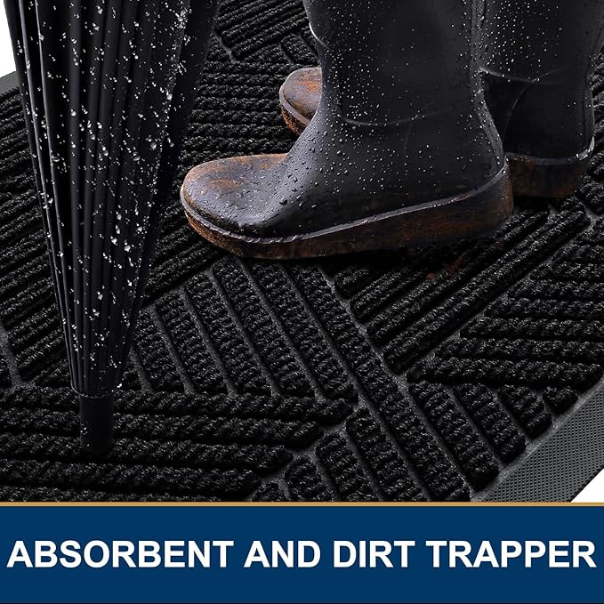 Smiry Front Door Mat Outside Entrance, Heavy Duty Sturdy Natural Rubber Doormat, Trap Dirt and Moisture, Easy Clean Low Profile Mats for Indoor Outdoor Entry, Irregular Triangle (47x17, Black) - Bloomnest