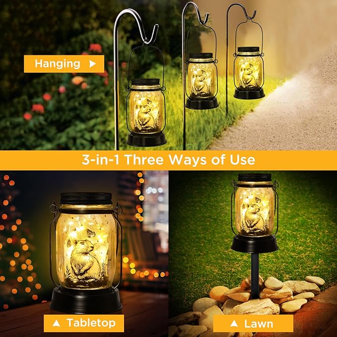 Capybara Gifts for Women/Men Capybara Solar Lanterns Mom Grandma Birthday Present Lantern Memorial Lights Solar Garden Decoration Outside for Yard, Patio,Backyard,Porch Torches - Bloomnest