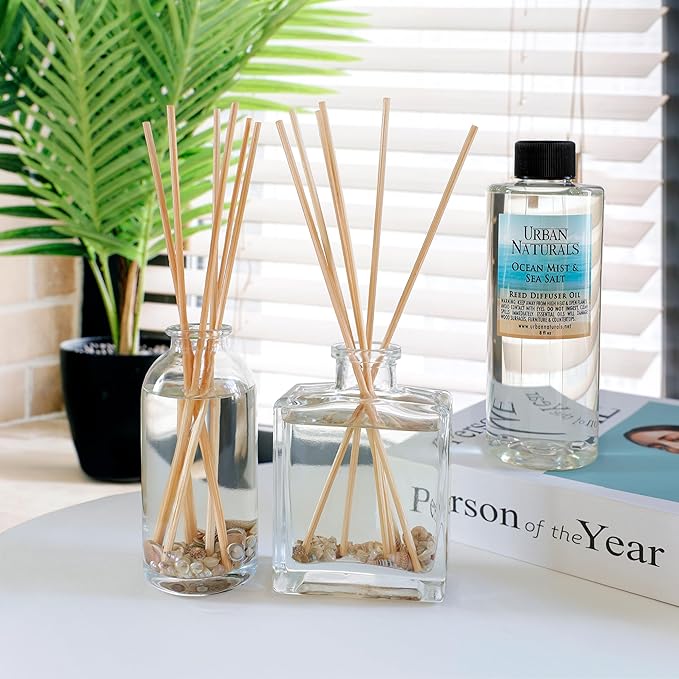 Urban Naturals Ocean Mist & Sea Salt Reed Diffuser Set – Made with Essential Oils & Real Botanicals – Sleek Rectangular Refillable Glass Bottle – Made in the USA UrbanNaturals