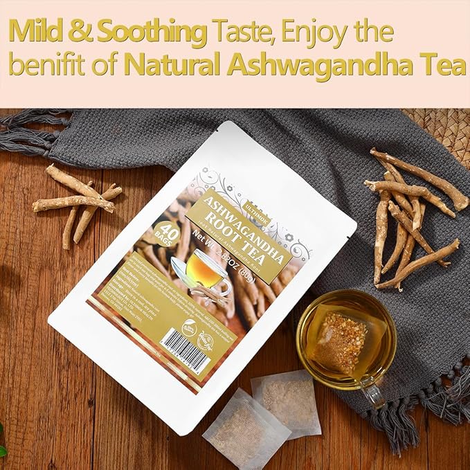 Premium 40 Ashwagandha Tea Bags, Made with 100% Wild Ashwagandha Root, No Additives & Caffeine free. - Bloomnest