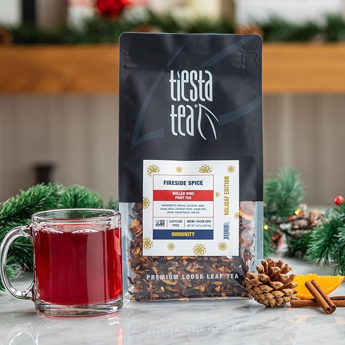 Tiesta Tea - Fireside Spice, Mulled Wine Herbal tea, Premium Loose Leaf Tea Blend, Non Caffeinated Holiday Teas, Make Hot or Iced & Brews Up to 200 Cups - 16 Ounce Resealable Bulk Pouch - Bloomnest