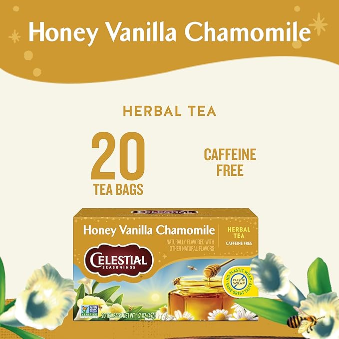 Celestial Seasonings Chamomile Tea Bags - Honey Vanilla Herbal Tea, Caffeine Free, 20 Bags Per Box (Pack of 6) - Bloomnest