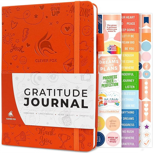 Clever Fox Gratitude Journal – Happiness, Positivity & Affirmation Daily Journal – Inspirational Daily Notebook – 3 Months, A5 (Orange) - Bloomnest