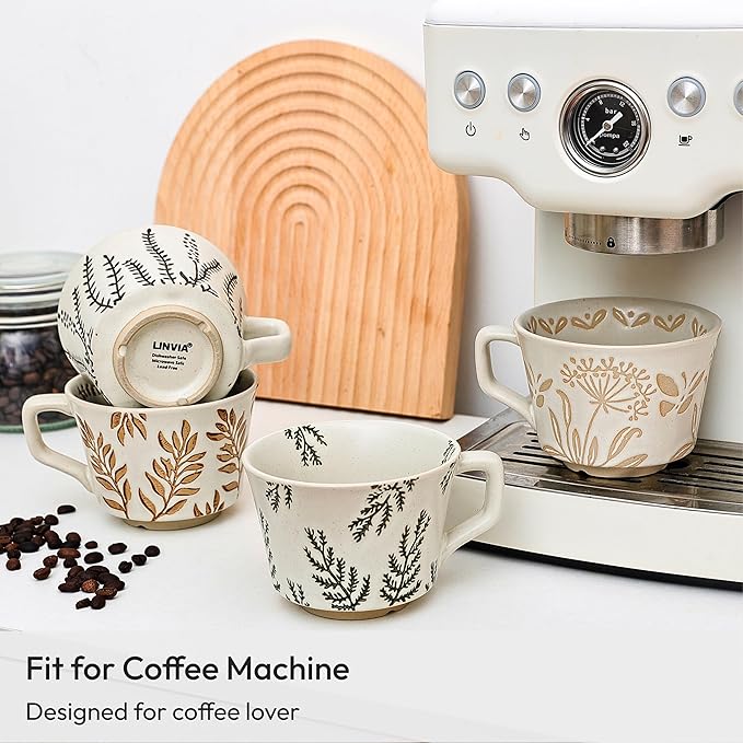 Ceramic Coffee Mug, 12 oz Novelty Unique Teacup with Handle, Stoneware Cup for Tea Mocha Latte Cappuccino Espresso (Set of 2, Butterfly and Ivy) - Bloomnest