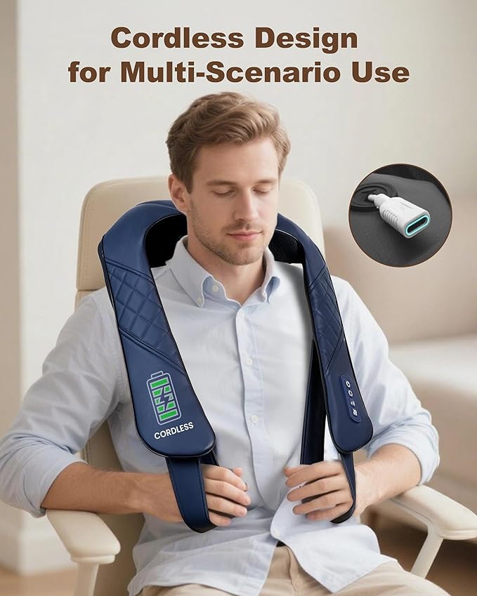 Beleduc Cordless Neck Massager for Pain Relief Deep Tissue, Shiatsu Neck and Back Massager with Heat, Portable Kneading Shoulder Massager, Gifts for Men Women Dad Mom