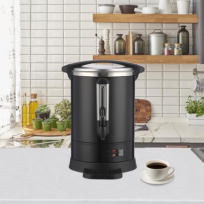 120 Cup Commercial Coffee Urn, 18L Stainless Steel Hot Water Dispenser with Percolator, Two-Way Easy Dispenser, Metallic Black Beverage - Bloomnest