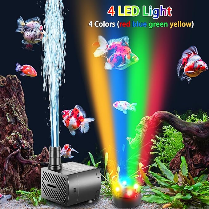 3 Pack Submersible Pump with Led Light, Small Fountain Pump with Tubing, Submersible Water Pump for Aquarium Fish Tank Indoor or Outdoor Pond Fountain Hydroponics Statuary (5W 95GPH) - Bloomnest