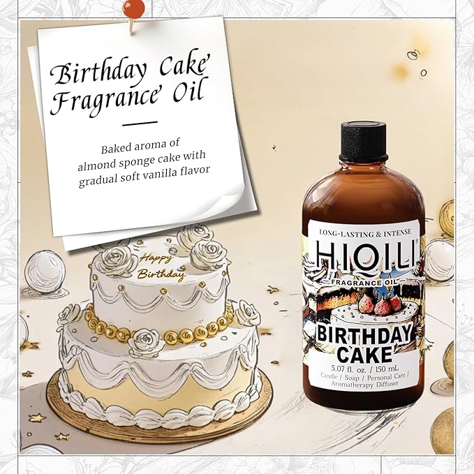 HIQILI Birthday Cake Fragrance Oil for Diffusers, Candle & Soap Making, Add to Aromatic Air Freshener Spray, Premium Grade - 5.07 Fl Oz HIQILI