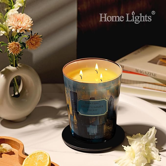 HomeLights High Summer Night Scented Candles | 34oz Soy Candles Industrial Chic 3-Wick Large Candle Jars | Ideal Candle Gifts for Events, Home Decor Stress, Relief & Relaxation - Bloomnest