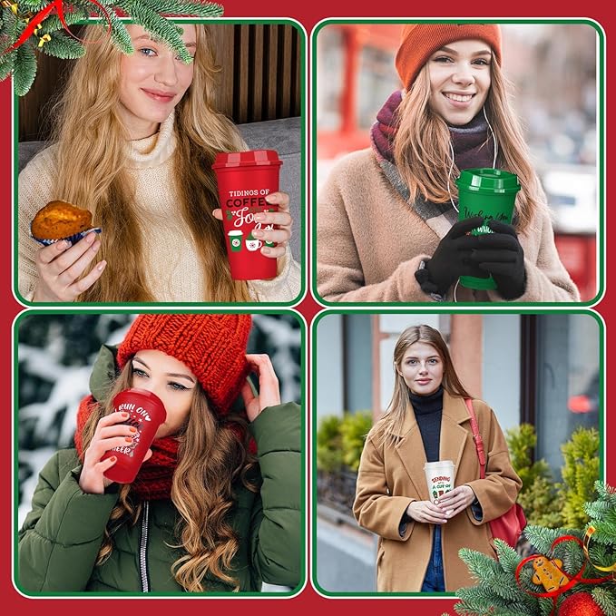 Pickmesh 12 Pack Christmas Coffee Cups Gifts Bulk 16 oz Reusable Coffee Cup Tumblers with Lid Plastic Cups Travel Mug Thank You Gifts for Women Coworkers Holiday Drinks - Bloomnest