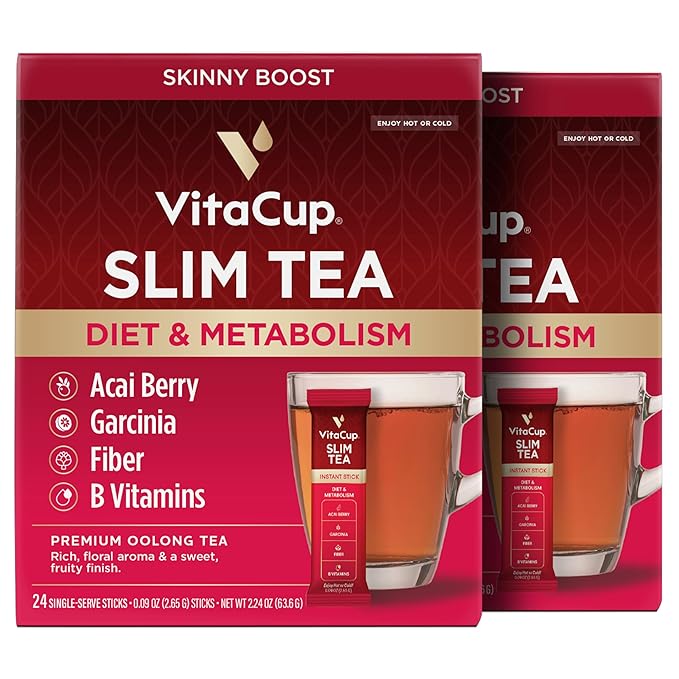 VitaCup Slim Instant Tea Packets for Diet Support, Oolong Tea w/B Vitamins, Garcinia, Inulin & Acai, On-The-go Instant Sticks, 48 Ct - Bloomnest