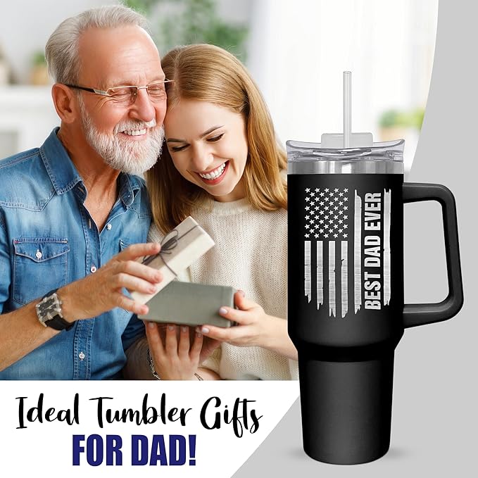 TEEZWONDER Father's Day Gifts for Dad from Daughter Son - Insulated 40 oz Tumbler with Straw and Handle - Fathers Day Birthday Gifts for Dad from Kids, Mens Birthday Gift Ideas - Bloomnest