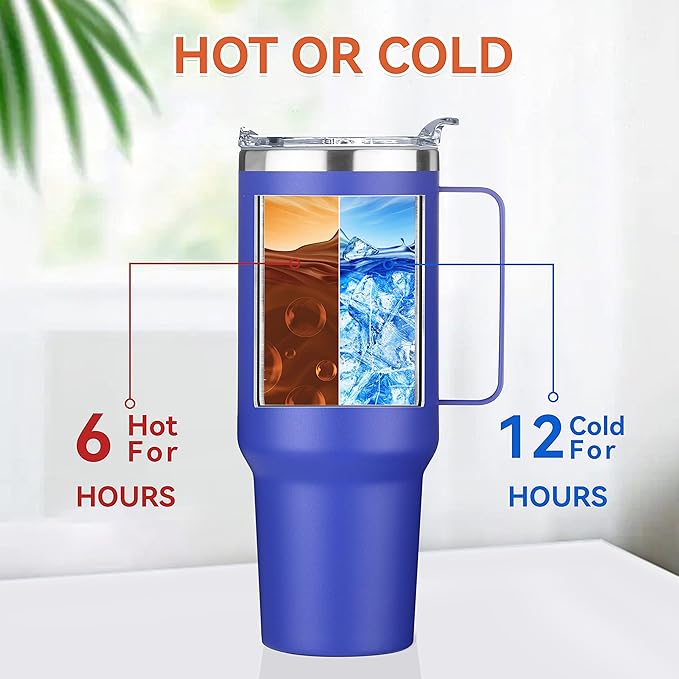 HASLE OUTFITTERS 40 oz Stainless Steel Tumbler with Handle, Vacuum Insulated Tumblers Bulk, Reusable Double Wall Travel Coffee Mug, Durable Powder Coated Water Bottles(Dark Blue, 4) - Bloomnest