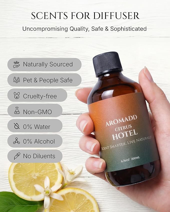 Citrus Hotel Diffuser Oil Inspired by Luxury Hotel Scent, Essential Oils for Waterless Diffuser, Luxury Lemon & Bergamot, Long-Lasting & Natural Home Fragrance - 6.76 fl oz (200 mL) - Bloomnest