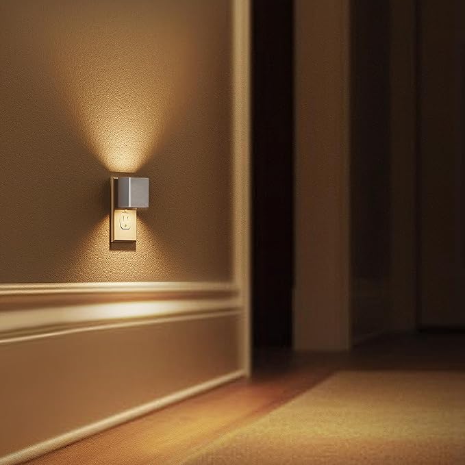 L LOHAS LED Night Light,Night Lights Plug into Wall,[2-Pack] Dimmable Night Light with Light Sensor,3000K Warm White,Silver Nightlight for Bathroom Hallway Kitchen - Bloomnest