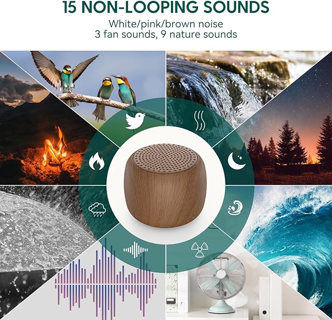 Babelio White Noise Sound Machine for Adults Kids Baby, Mini, 15 Non-looping Sounds, Timer, Memory Function, Easy to Pocket and Travel Wood 2 Pack - Bloomnest