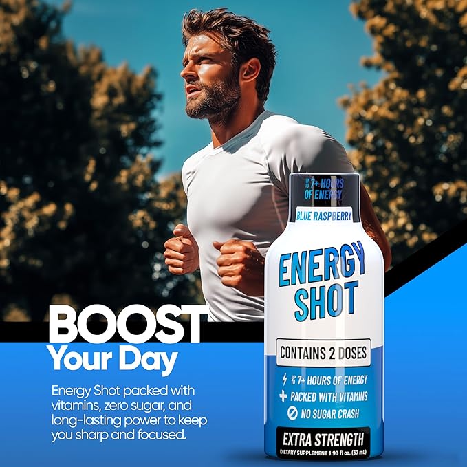 Blue Raspberry Extra Strength Energy Shot 12 pk – 260mg Natural Caffeine B12 B6 – Energy & Focus Support – 2 Servings Sugar Free Zero Calorie Green Tea B-Vitamins Electrolytes Vegan – 1.93 fl oz - Bloomnest