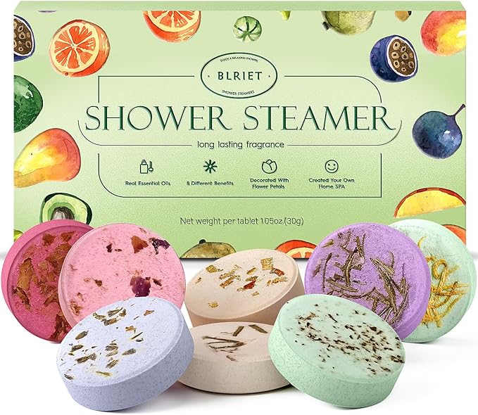 Shower Steamers Aromatherapy Stocking Stuffers Christmas Gifts for Women 8 PCS, Shower Bombs Gifts for Mom with Lavender Fruit Natural Essential Oils, Self Care Gifts for Women & Lover - Bloomnest