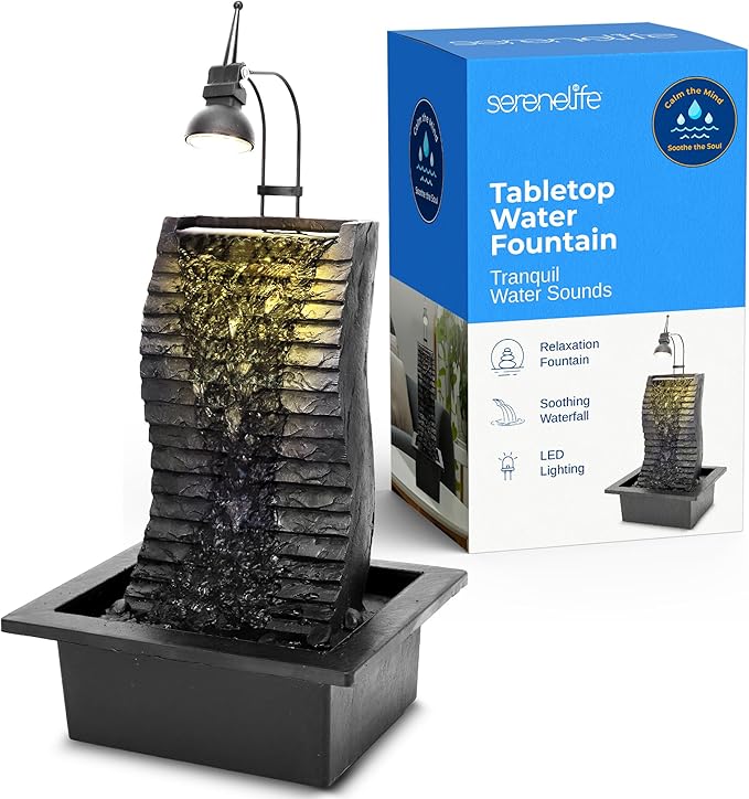 SereneLife Tabletop Water Fountain, Home Decor Soothing Sound Machine with Automatic Pump, Zen Relaxing Decor for Meditation, Perfect Holiday Thanksgiving Christmas Gift, 11" Tall