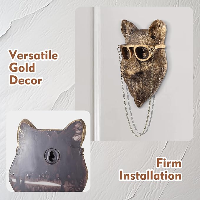 UITWMKTG Gold Animal Head Wall Decor Wall Sculpture Home Decor Statue for Living Room Office Bedroom Modern Decor for Men Women Fox - Bloomnest