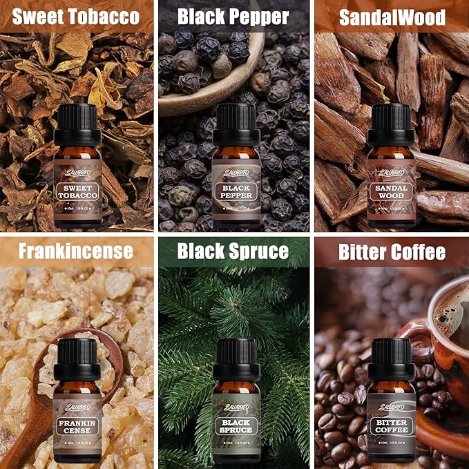SALUBRITO Gentlement Fragrance Oils Set, Wood Essential Oils Set for Diffuser, Candle, Soap Making, Strong Scented Oil, Sandalwood, Frankincense and More - Bloomnest