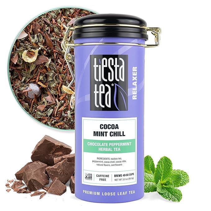 Tiesta Tea - Cocoa Mint Chill Loose Leaf Tea, Chocolate Peppermint Herbal Rooibos Blend, Non-Caffeinated, Brew Hot or Iced, Refillable Tin, Makes Up to 50 Cups, 3 Ounce - Bloomnest