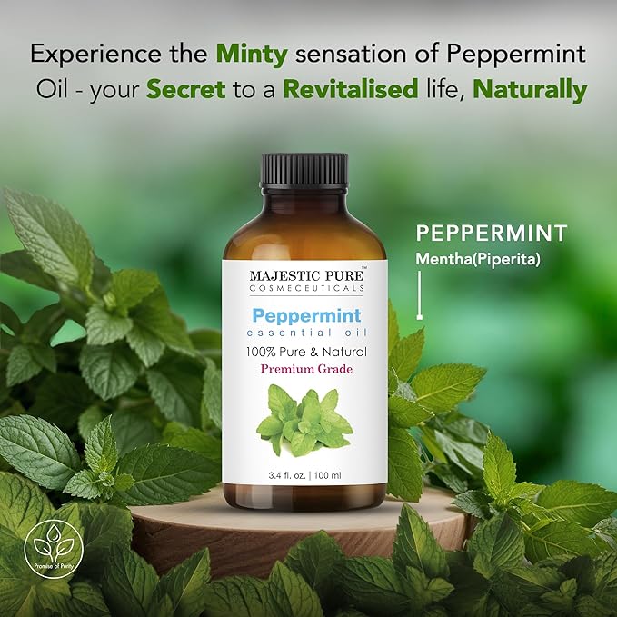 Majestic Pure Peppermint Essential Oil with Glass Dropper - 3.4 Fl Oz - 100% Pure and Natural Peppermint Oil - Premium Grade Essential Oils for Diffuser, Aromatherapy, Soap and Candle Making - Bloomnest