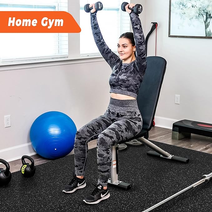 SUPERJARE 0.4'' Thick 6 Pcs 24 Sq Ft Rubber Top Exercise Equipment Mats, High Density EVA Foam Mats with Rubber Top, Interlocking Gym Flooring for Home Gym, Protective Workout Mat, Black/Grey - Bloomnest