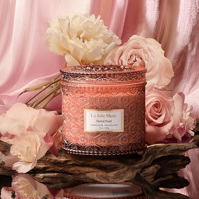 LA JOLIE MUSE Santal Rosé Candle - Saffron, Rose, Patchouli | 12 oz Large 2-Wick Soy Wax Candle | 60 Hours Clean Burn | Gift-Ready for Hosts & Gatherings | Elegant Home Décor - Bloomnest
