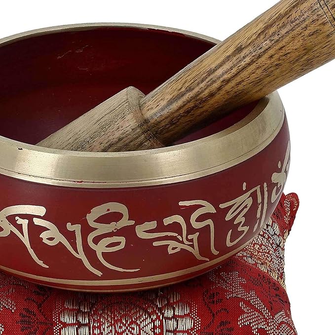 Ajuny Tibetan Singing Bowl Set Handmade Brass Sound Bowl for Meditation Yoga Chakra Healing Stress Relief Spiritual Mindfulness Authentic Unique Spiritual Gifts for Men & Women (Red) AJUNY