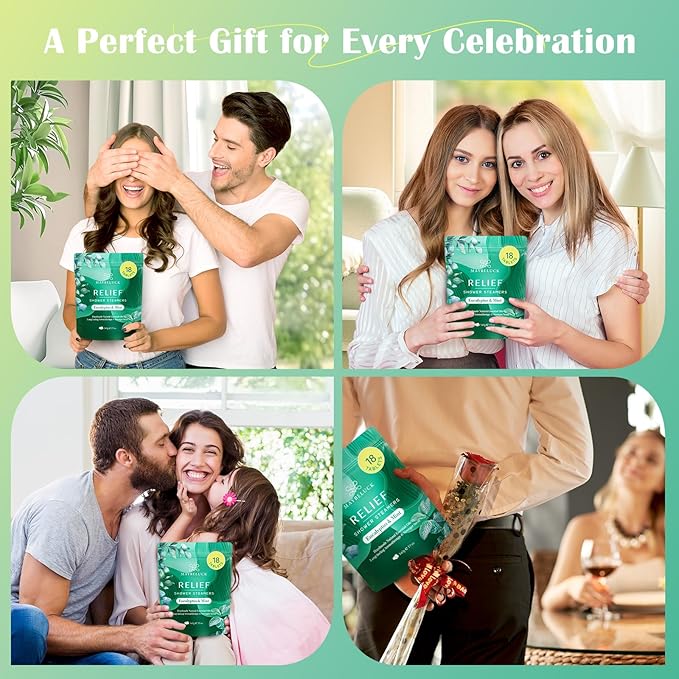 Eucalyptus Mint Shower Steamers 18 Pack - Eucalyptus for Shower, Valentines Day Gifts for Him & Her, Natural Essential Oil Bombs for Home Spa & Self Care Relaxation, Includes Easy Opener