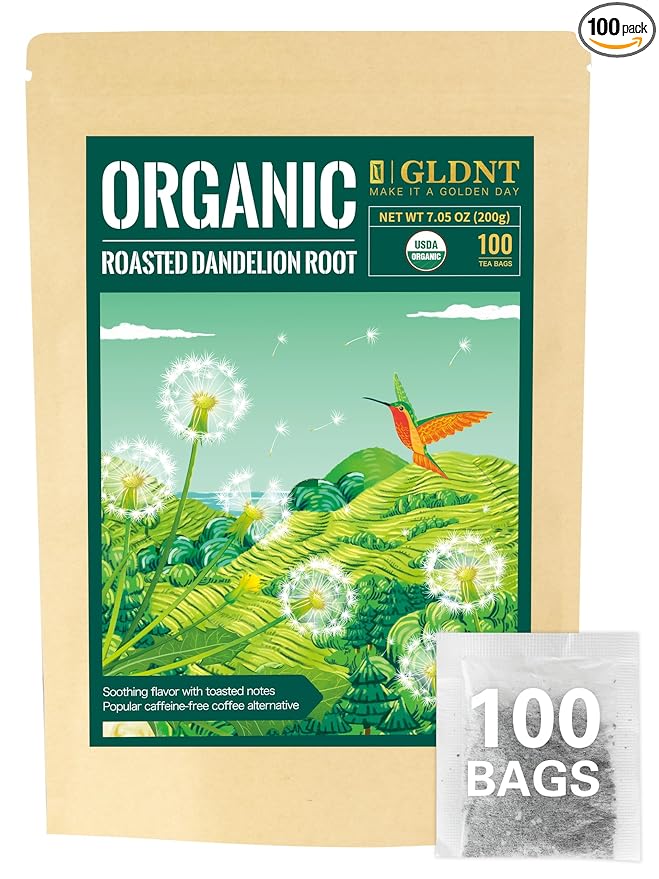GLDNT Organic Roasted Dandelion Root Tea Bags, Roasted Aroma & Smooth Flavor, Caffeine Free, 100 Count - Bloomnest