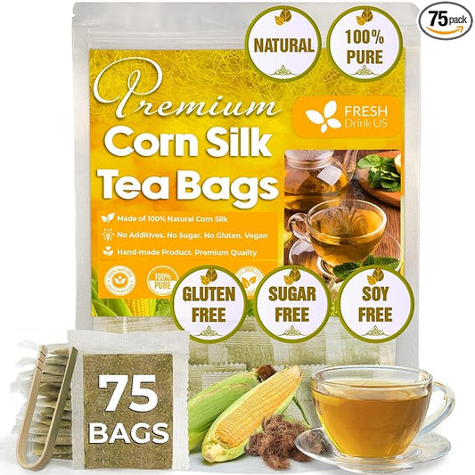 FreshDrinkUS, Premium 75 Tea Bags Corn Silk Tea, 100% Natural & Pure from Corn Silk. Corn Silk Herbal Tea. Clean Ingredients. Made with Natural Material Tea Bags. No Sugar, No Caffeine, Vegan. - Bloomnest