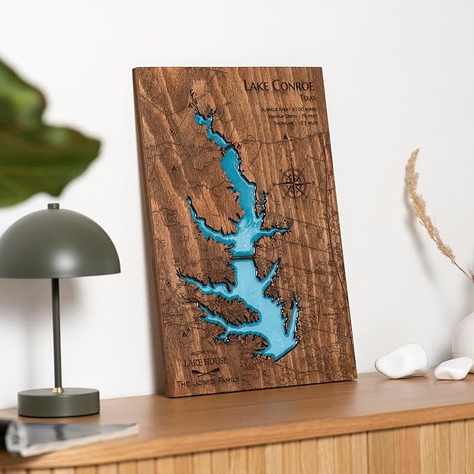 MurWoodHome Personalized Wooden Lake Map Wall Decor with Epoxy Resin, Handcrafted Lake House Decor, River or Coastline, Lake House Gifts, Housewarming Gifts for Map Lovers, Wood wall art, Nautical map wall decor - Bloomnest
