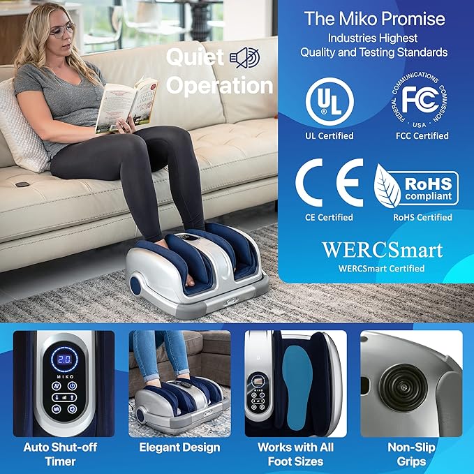 MIKO Shiatsu Foot Massager for Circulation & Pain Relief - Deep Tissue Kneading, Heat Therapy for Plantar Fasciitis, Neuropathy, Diabetics - Fits Up to Size 15 - Bloomnest