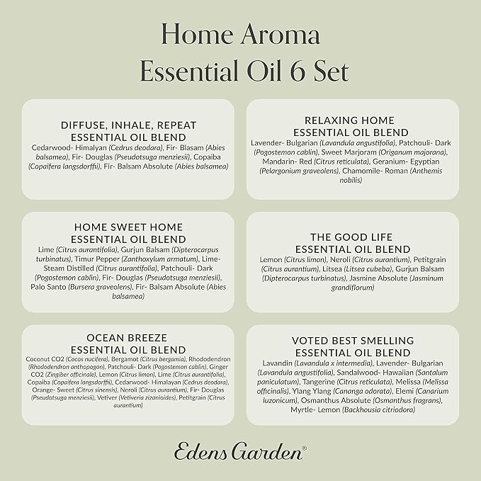 Edens Garden Essential Oils Home Aroma 6 Set – 100% Pure Therapeutic Grade, Natural & Fragrance Oil Free Aromatherapy Scents - Oil for Candle Making, Diffusers & Home Relaxation, 10 ml/ 6 Pack - Bloomnest