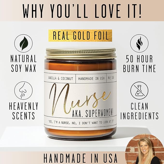 Nurse Gifts for Women - 'Nurse AKA. Superwomen' Soy Candle,w/Vanilla & Coconut I Nursing Gifts for Nurses Female I Nursing Student I Nurse Practitioner RN I Nurse Graduation Gift I 50Hr Burn, USA Made - Bloomnest