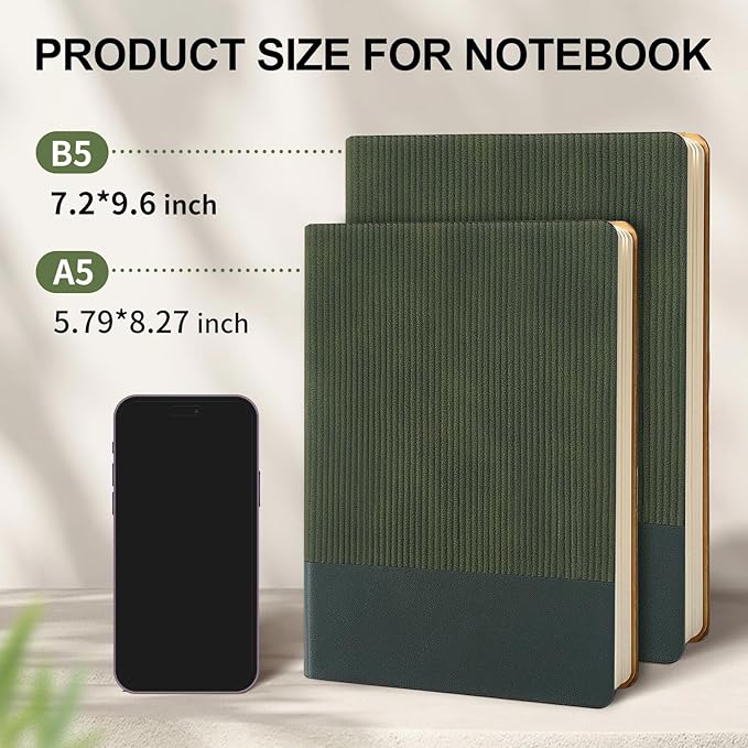 Lined Journal Notebook for Work College Ruled Note Book 7.2"x9.6" B5 PU Leather Daily Journaling 160 Pages for Women Men Writing Home School Supplies Business (Khaki/Green) - Bloomnest