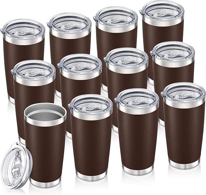 20 oz Tumbler Bulk with Lid Stainless Steel Insulated Tumblers Double Wall Vacuum Coffee Mug Powder Coated Tumbler Cups for Cold and Hot Drinks, Coffee, 12 pack