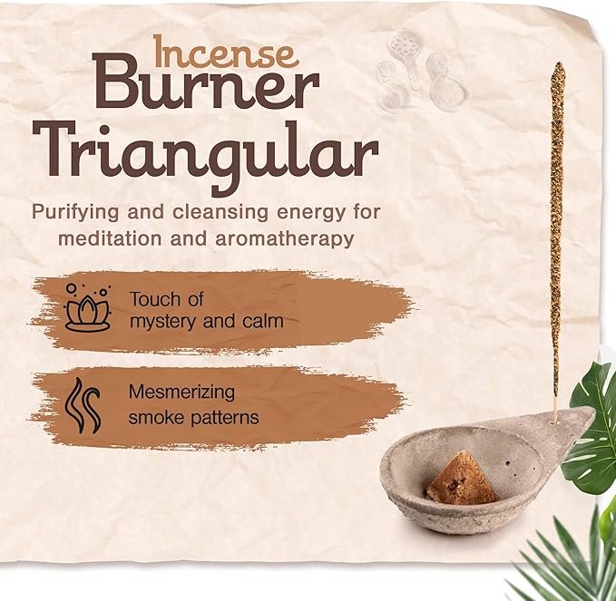 Sagrada Madre Incense Burner, Triangular Sahumador - Hand-Carved Cement Incense Holder, Ash Catcher for Sticks, Cones, Bombs & Smudges - 1 Piece, Perfect for Smudging, Yoga, and Meditation Accessories - Bloomnest