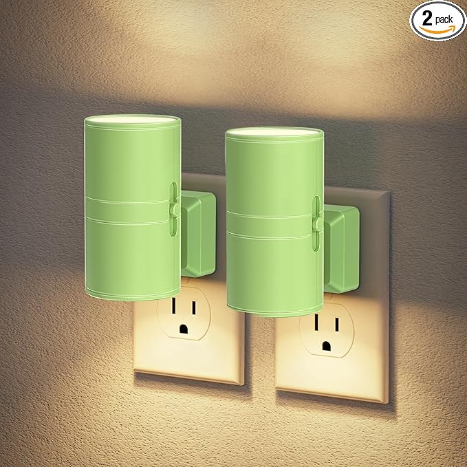 JandCase Night Lights Plug into Wall, Dimmable Night Light Plug in with Green Shade, Modern Night Lights with Dusk to Dawn Sensor, Soft White 3000K, 0-100LM Nightlight for Hallway Bedroom, 2 Pack - Bloomnest