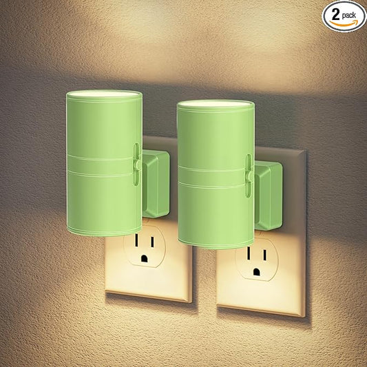 JandCase Night Lights Plug into Wall, Dimmable Night Light Plug in with Green Shade, Modern Night Lights with Dusk to Dawn Sensor, Soft White 3000K, 0-100LM Nightlight for Hallway Bedroom, 2 Pack - Bloomnest